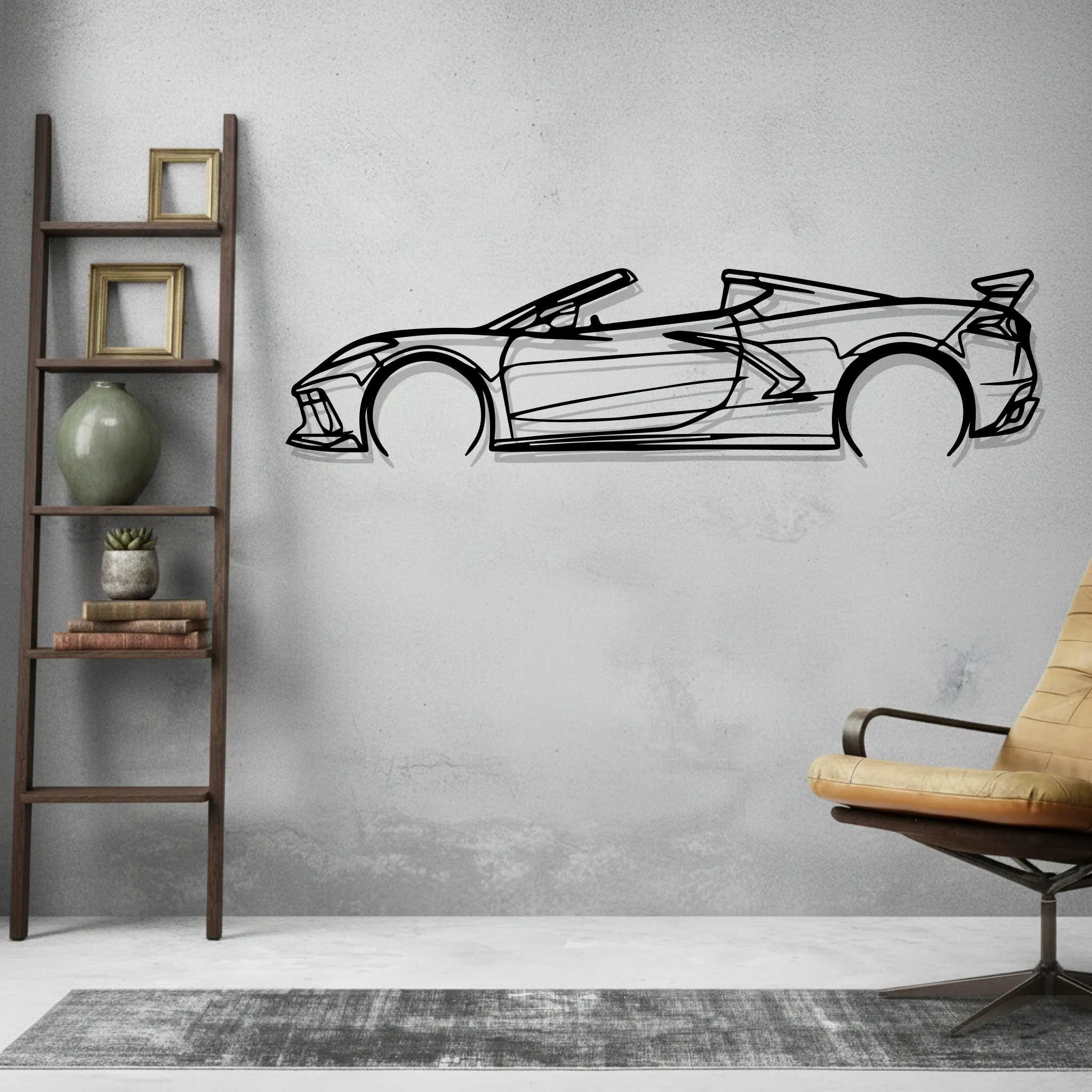 Corvette C8 Convertible Wall Art Modern Metal Silhouette - view 2